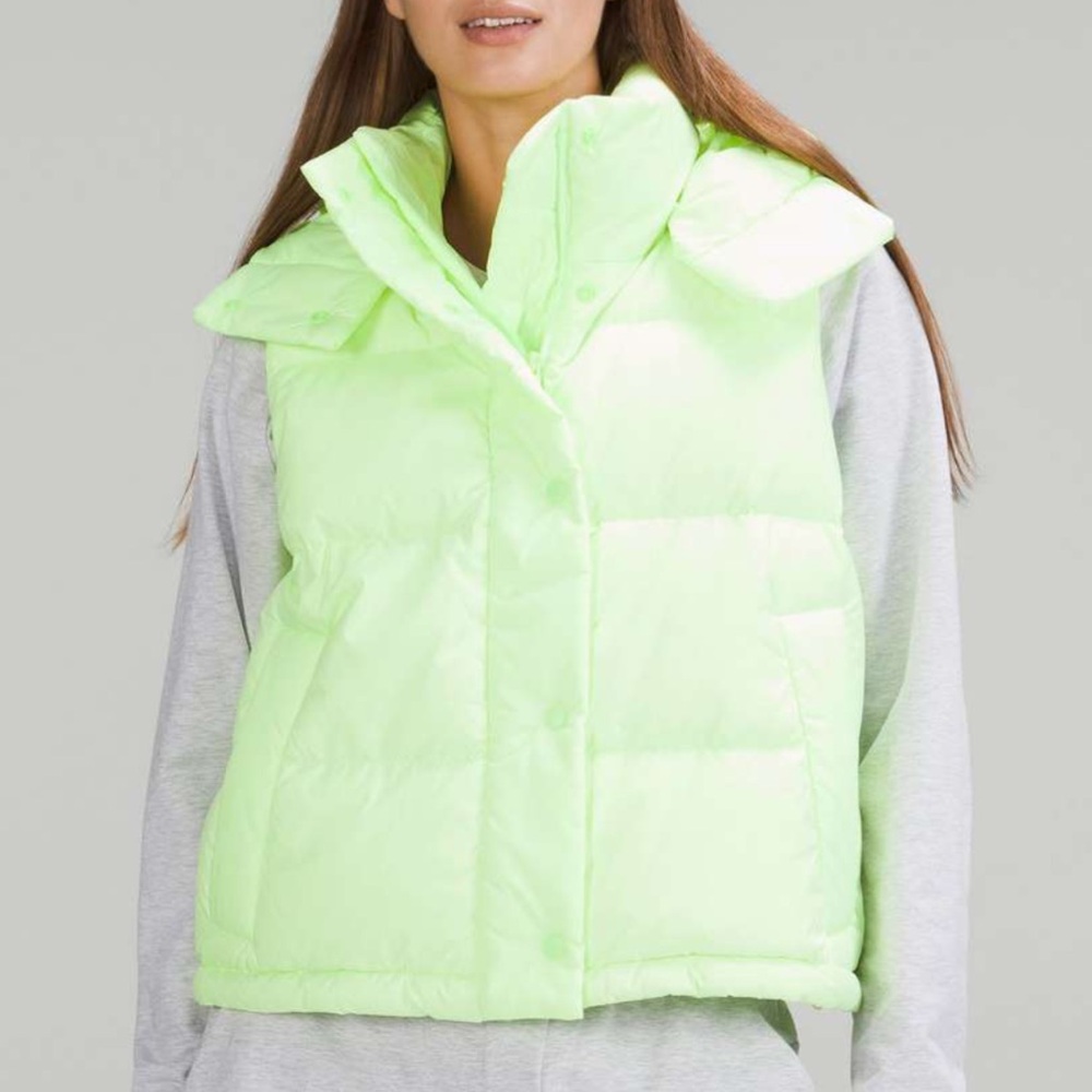 Lululemon Wunder Puff Cropped Vest Faded Zap Goose Down Zip Up Hood Pockets 8
